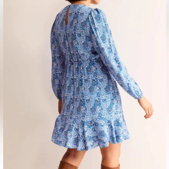 NWT Boden pleated Peplum Blue Print Long Sleeve Mini Dress Size 16-18 - Picture 11 of 11